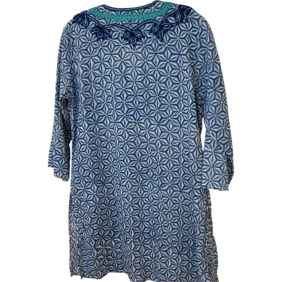 Roberta Roller Rabbit - Cotton, Embroidered Tunic Top, Geometric - Size S, Blue - Picture 7 of 16